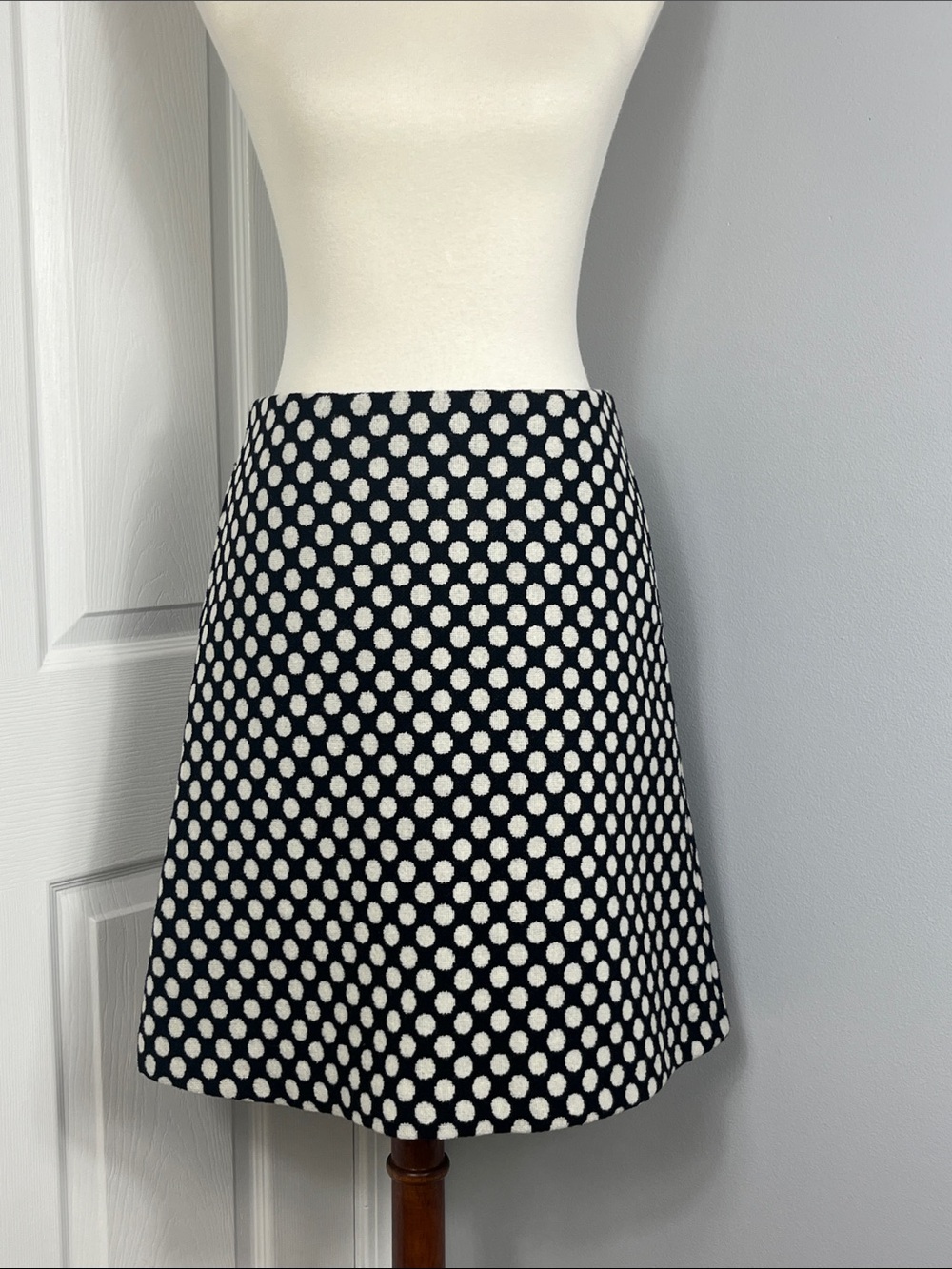 Boden Wool Blend Black & White Polka Dot A-Line Skirt